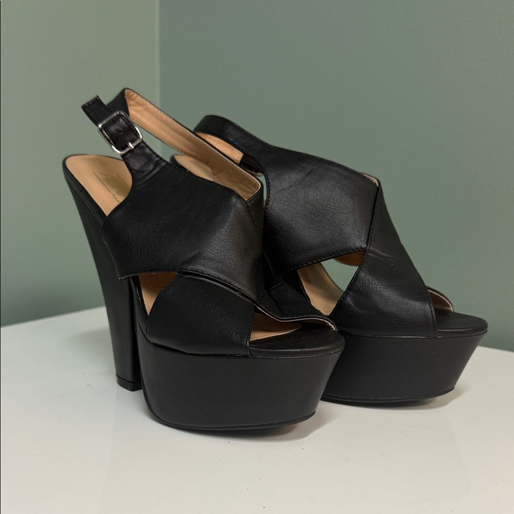 Adriana New York Black Platform Slingback Heels